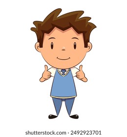Child two thumbs up, schoolboy, student, boy, school uniform