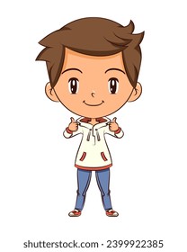 Child two thumbs up, vector illustration