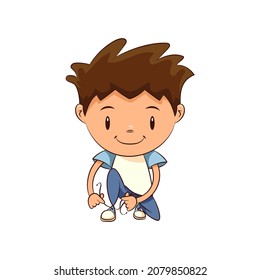 Child tying shoes, vector illustration