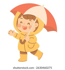 Child with Umbrella in Raincoat cartoon