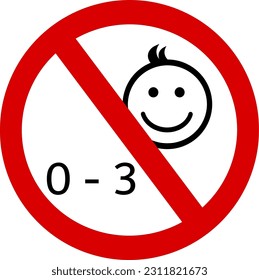 Child under age 3 year no entry caution warn symbol for public transport areas to do not do that. Replaceable vector design.