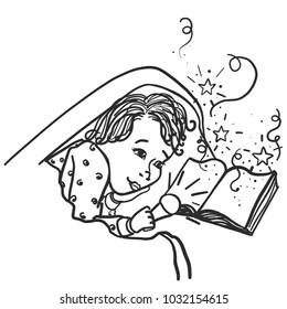 child under the covers with a flashlight reading a book, dreams, fairy tale comes to life, childhood dreams, magic nights, waiting for a miracle