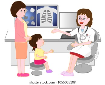 Child undergoing consultation from a female doctor. My mother is accompanied.
