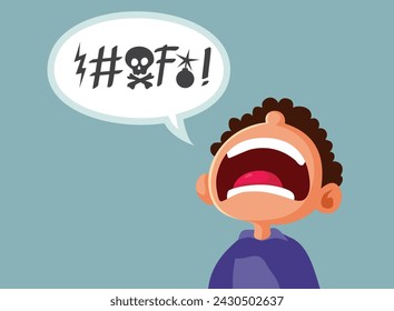 
Child Using Foul Bad Language Vector Cartoon Character Illustration. Kid cursing using obscene words showing bad manners and rudeness 
