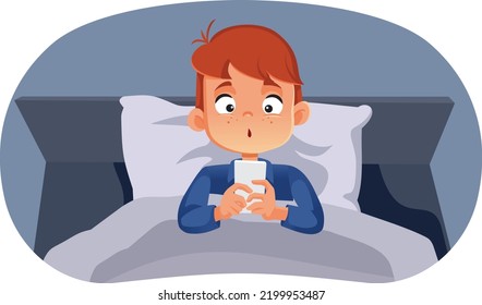 
Child Using Smartphone Before Bedtime Vector Cartoon Illustration
Boy Procrastination Sleep Time Scrolling On Social Media
