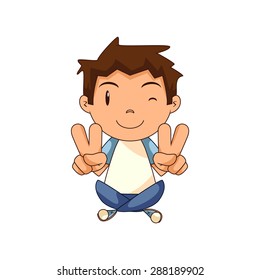 Child v sign, hand gesture, vector illustration