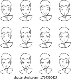 Child with various mood. Vector clipart isolated on white background. Drawing set of cartoon faces with different emotions moods and expressions 