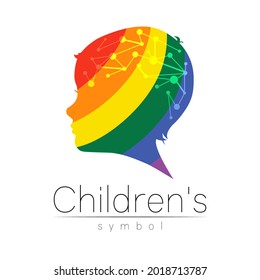 Child Vector Color Logo of Grow Up Kids.Silhouette profile human head. Concept logo for people, children, autism, kids, therapy, clinic, education.