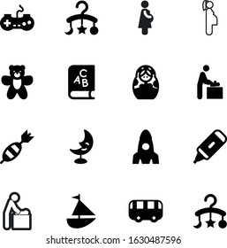 child vector icon set such as: nursery, rocket, enter, russian, automobile, light, kids, question, nighttime, dolls, nature, dream, souvenir, controller, set, animal, education, line, ship, bedtime