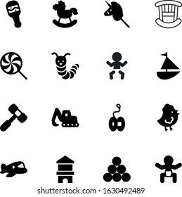 child vector icon set such as: unicorn, sphere, airport, tool, bed, bulldozer, plane, candy, fill, creative, building, dessert, cheerful, newborn, purple, drawing, blocks, red, decoration, food