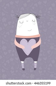 Child vector illustration holding a heart