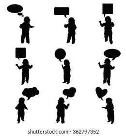child vector with speech bubble in black color