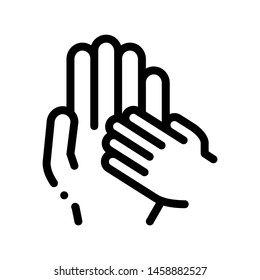 Child Volunteers Support Vector Thin Line Icon. Volunteers Support, Charitable Organizations, Adoption Childship Little Hand On Big Linear Pictogram. Blood Donor Contour Illustration