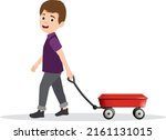 child with wagon isolation vector illustration