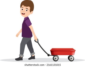 child with wagon isolation vector illustration