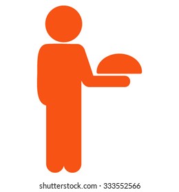 Child Waiter vector icon. Style is flat symbol, orange color, rounded angles, white background.