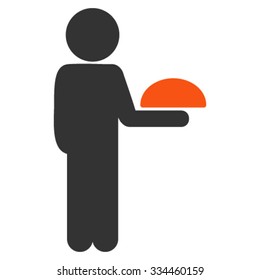Child Waiter vector icon. Style is bicolor flat symbol, orange and gray colors, rounded angles, white background.