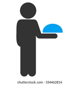 Child Waiter vector icon. Style is bicolor flat symbol, blue and gray colors, rounded angles, white background.