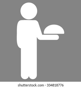 Child Waiter vector icon. Style is flat symbol, white color, rounded angles, gray background.
