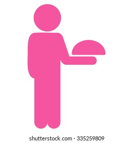 Child Waiter vector icon. Style is flat symbol, pink color, rounded angles, white background.
