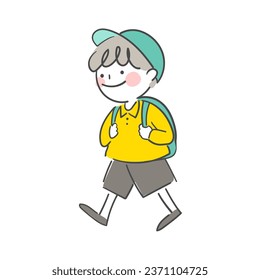 A child walking with a backpack on