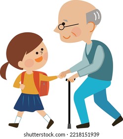 A Child Walking Hand In Hand With An Elderly Person