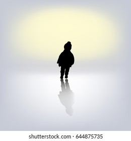 The child walks in the winter