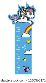 child wall meter. Flying unicorn, rainbow, stars and butterfly
