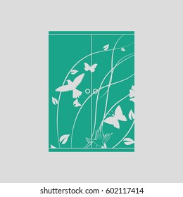 Child wardrobe icon. Gray background with green. Vector illustration.