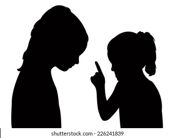 child warning her friend other, silhouette vector