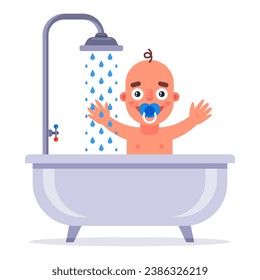 el niño se lava en el baño. ilustración vectorial plana.
