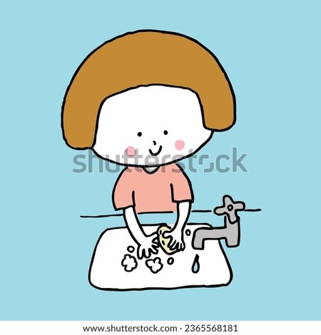 Child washing hands with soap