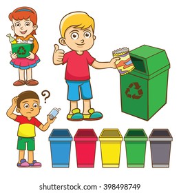 the child waste separation for recycle. EPS10  File simple technique  no Gradients  no Effects no mesh no Transparencies.