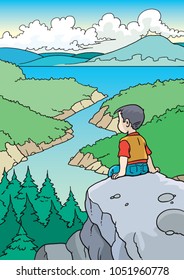 the child watches the landscape