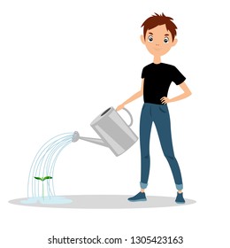 child watering a young plant