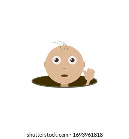 A child waves his hand out of the pit