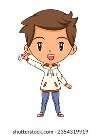 Child waving hand, cute kid, vector illustration