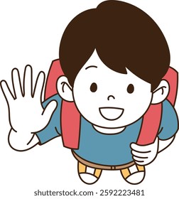 a child waving his hands happily. minimal line art vector illustration.