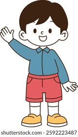 a child waving his hands happily. minimal line art vector illustration.
