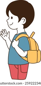 a child waving his hands happily. minimal line art vector illustration.