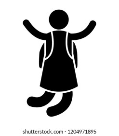 Child wearing backpack and jumping with joy, happy student 