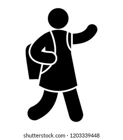 Child wearing backpack and waving hand symbolizing school going kid 
