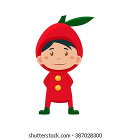Child Wearing Costum of Red Apple. Cute Vector Illustration
