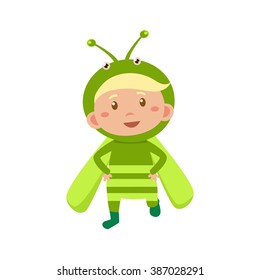 Child Wearing Costume of Grasshopper. Cute Vector Illustration