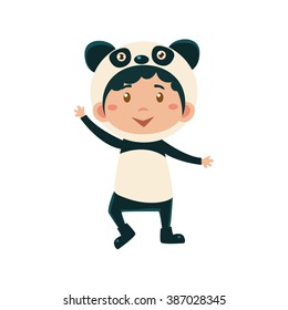 Child Wearing Costume of Panda. Cute Vector Illustration