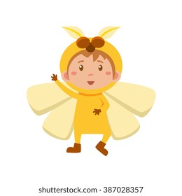 Child Wearing Costume of Yellow Butterfly. Cute Vector Illustration