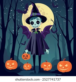 A child wearing a Halloween mask, embodying a spooky or playful character for the holiday
