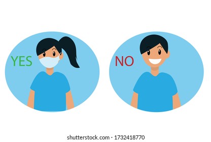 Child wearing protective health medical mask for prevent coronavirus Wuhan Covid-19, isease, flu, air pollution. Healthcare for pollution in the city.  Isolated flat illustration