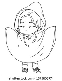 A child wearing a rain jacket - coloring page