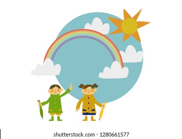 A child wearing a raincoat.
Illustration for the rainy season.Seasonal clip art.